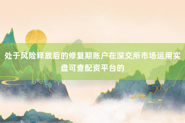 处于风险释放后的修复期账户在深交所市场运用实盘可查配资平台的