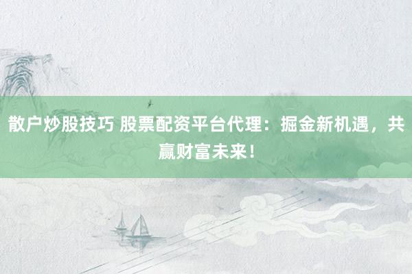 散户炒股技巧 股票配资平台代理：掘金新机遇，共赢财富未来！