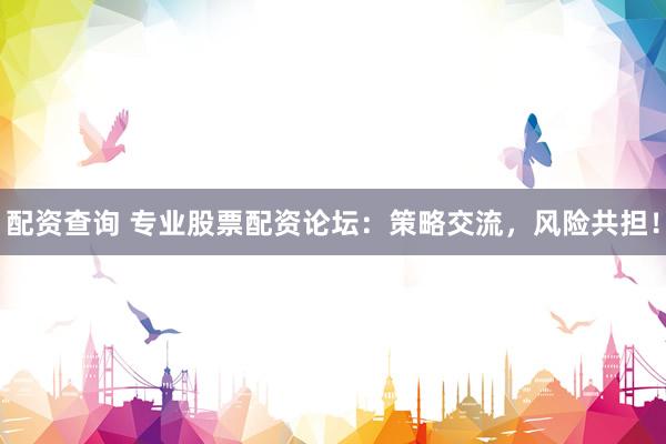 配资查询 专业股票配资论坛：策略交流，风险共担！